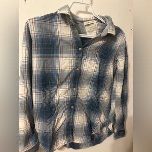 American Eagle Outfitters Boyfriend Fit Plaid Button-Up in Blue/White, Size M